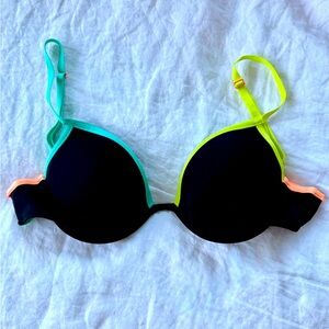 VS Black Push-Up Swim Top with Neon Trim